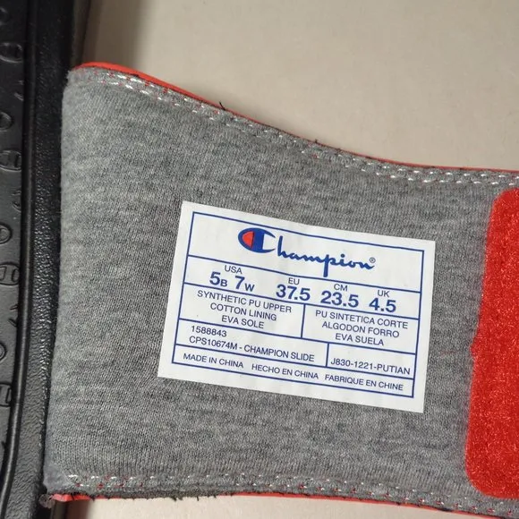 Champion Size 5 M LOGO SLIDE Red Black Sandals New Girls Kids Shoes
