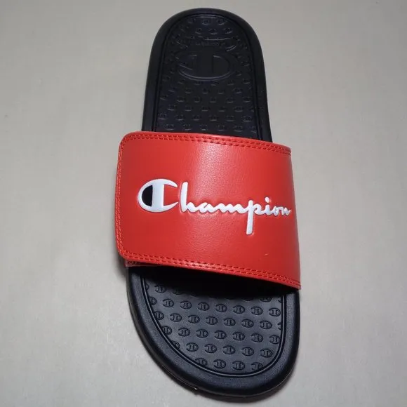 Champion Size 5 M LOGO SLIDE Red Black Sandals New Girls Kids Shoes