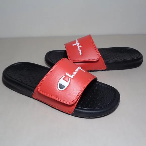 Champion Size 5 M LOGO SLIDE Red Black Sandals New Girls Kids Shoes
