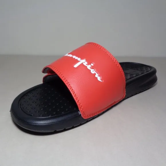 Champion Size 5 M LOGO SLIDE Red Black Sandals New Girls Kids Shoes