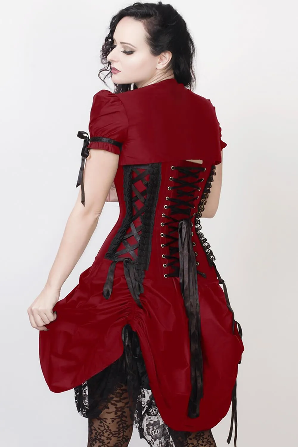 Claudio Custom Made Victorian Inspired Burgundy Corset Dress with Bolero