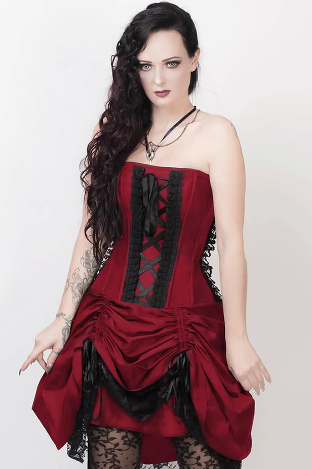 Claudio Custom Made Victorian Inspired Burgundy Corset Dress with Bolero