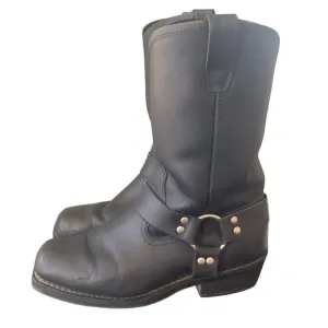 Cody James Leather Pull On Black Leather Harness Motorcycle Boots Size 9.5 W