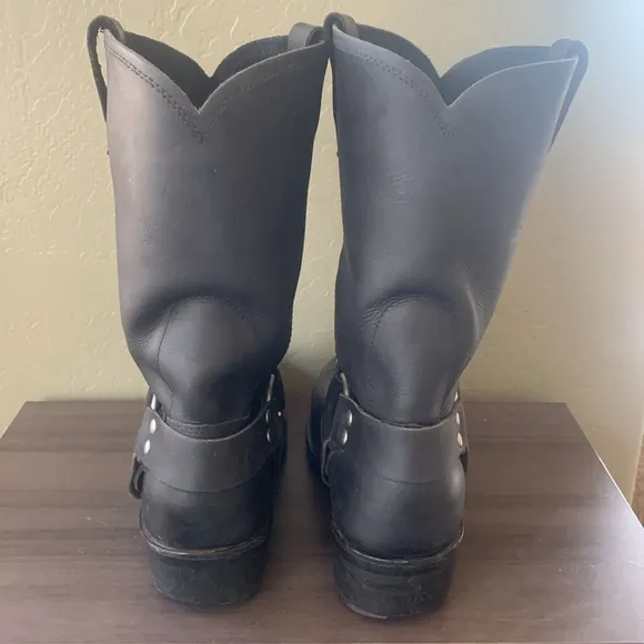 Cody James Leather Pull On Black Leather Harness Motorcycle Boots Size 9.5 W