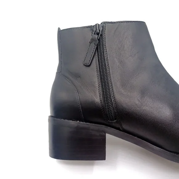 COLE HAAN Hollis Leather Ankle Booties | Chic Minimalist Black Gold Zip Boots