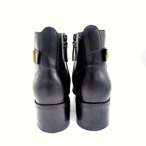COLE HAAN Hollis Leather Ankle Booties | Chic Minimalist Black Gold Zip Boots