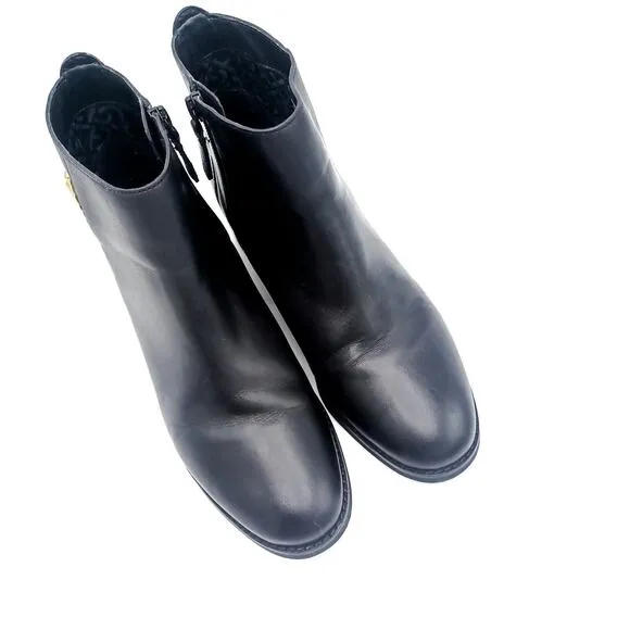 COLE HAAN Hollis Leather Ankle Booties | Chic Minimalist Black Gold Zip Boots