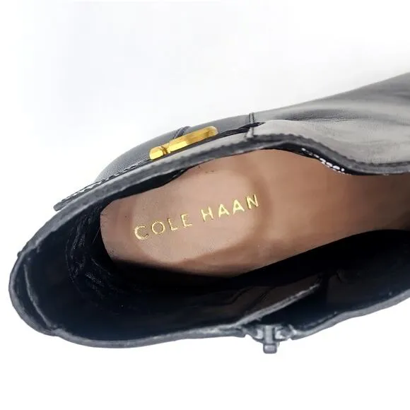 COLE HAAN Hollis Leather Ankle Booties | Chic Minimalist Black Gold Zip Boots