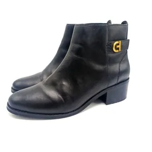 COLE HAAN Hollis Leather Ankle Booties | Chic Minimalist Black Gold Zip Boots