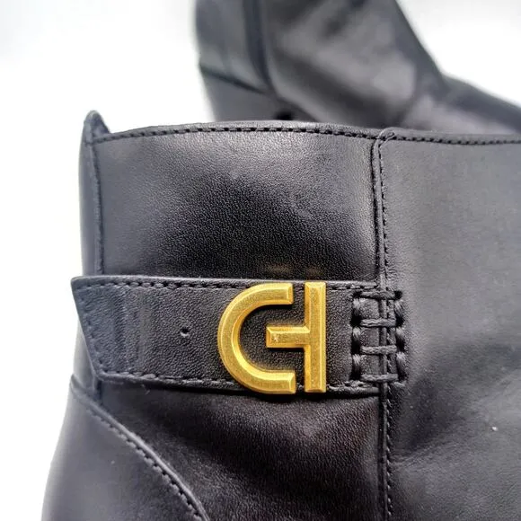 COLE HAAN Hollis Leather Ankle Booties | Chic Minimalist Black Gold Zip Boots
