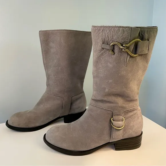 Cole Haan Nike Air Grey Nubuck Leather Tantivy Moto Boots Size 6.5