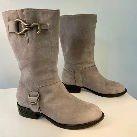 Cole Haan Nike Air Grey Nubuck Leather Tantivy Moto Boots Size 6.5