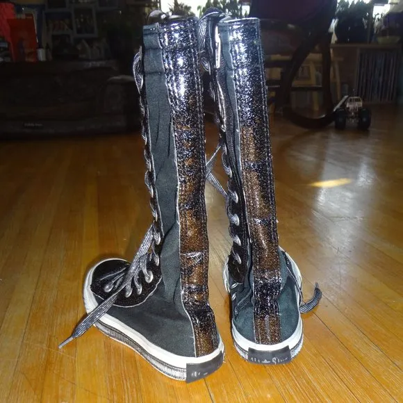 Converse knee high xxhi boots 10.5 black silver sparkles RARE punk rock n roll