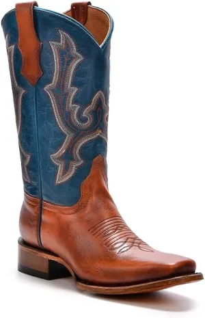 CORRAL TEEN'S HONEY-NAVY BLUE EMBROIDERY SQ. TOE COWHIDE LEATHER T0190