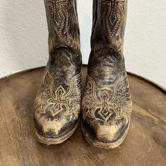 Corral Boots Teens Wing &amp; Gross Brown Gold Western Cowboy Boots Youth Size 2