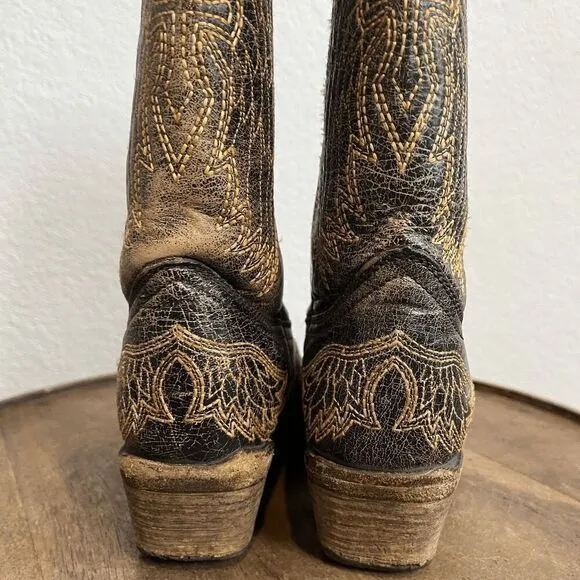 Corral Boots Teens Wing &amp; Gross Brown Gold Western Cowboy Boots Youth Size 2
