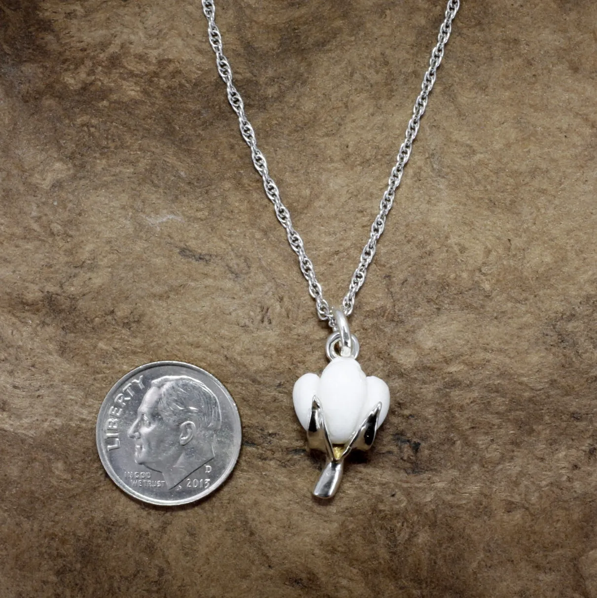 Cotton Anniversary Gift For Her Silver Cotton Boll Necklace with White Stone