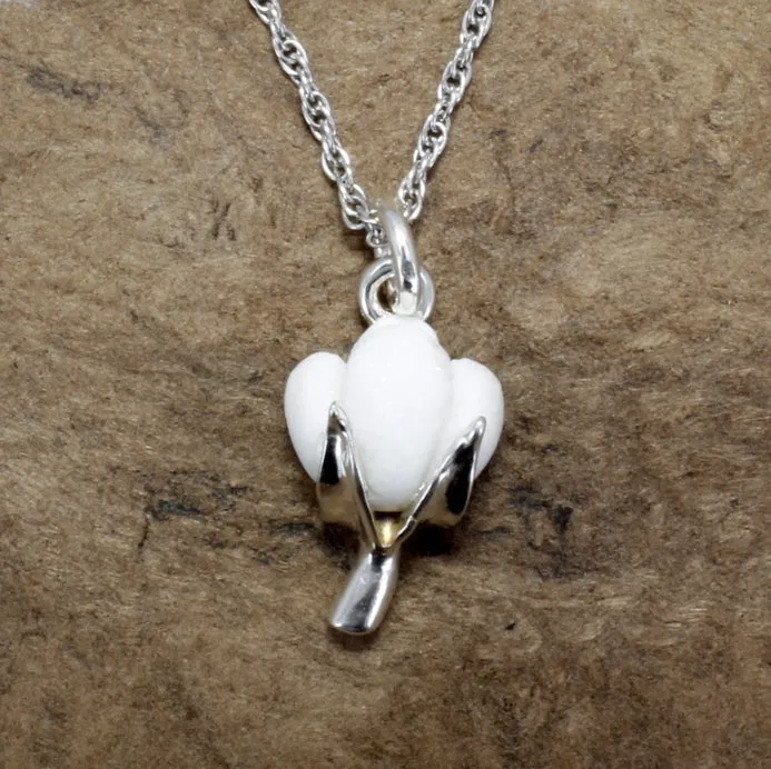 Cotton Anniversary Gift For Her Silver Cotton Boll Necklace with White Stone