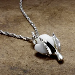Cotton Anniversary Gift For Her Silver Cotton Boll Necklace with White Stone