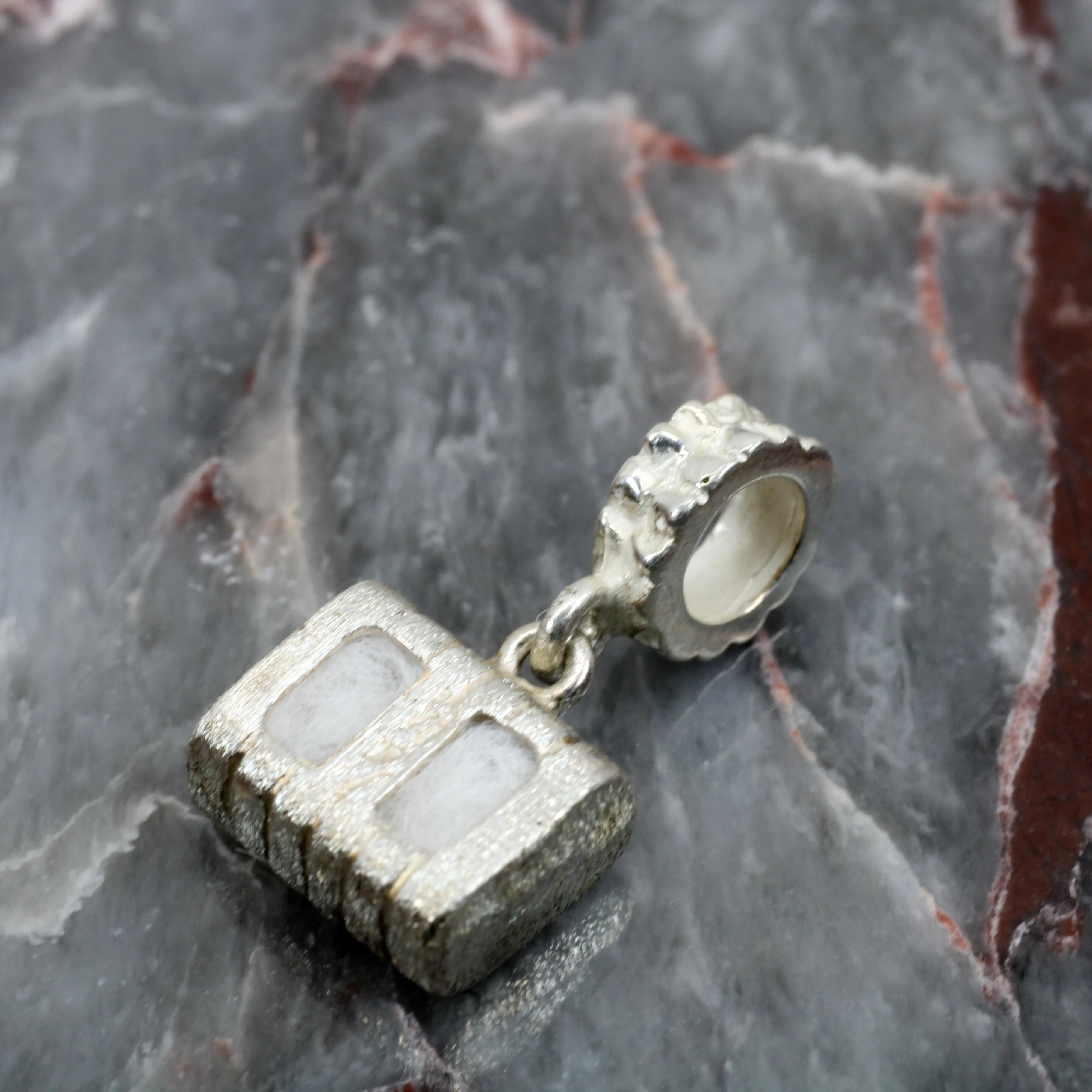Cotton Bale Slide Charm with actual cotton inside in sterling silver