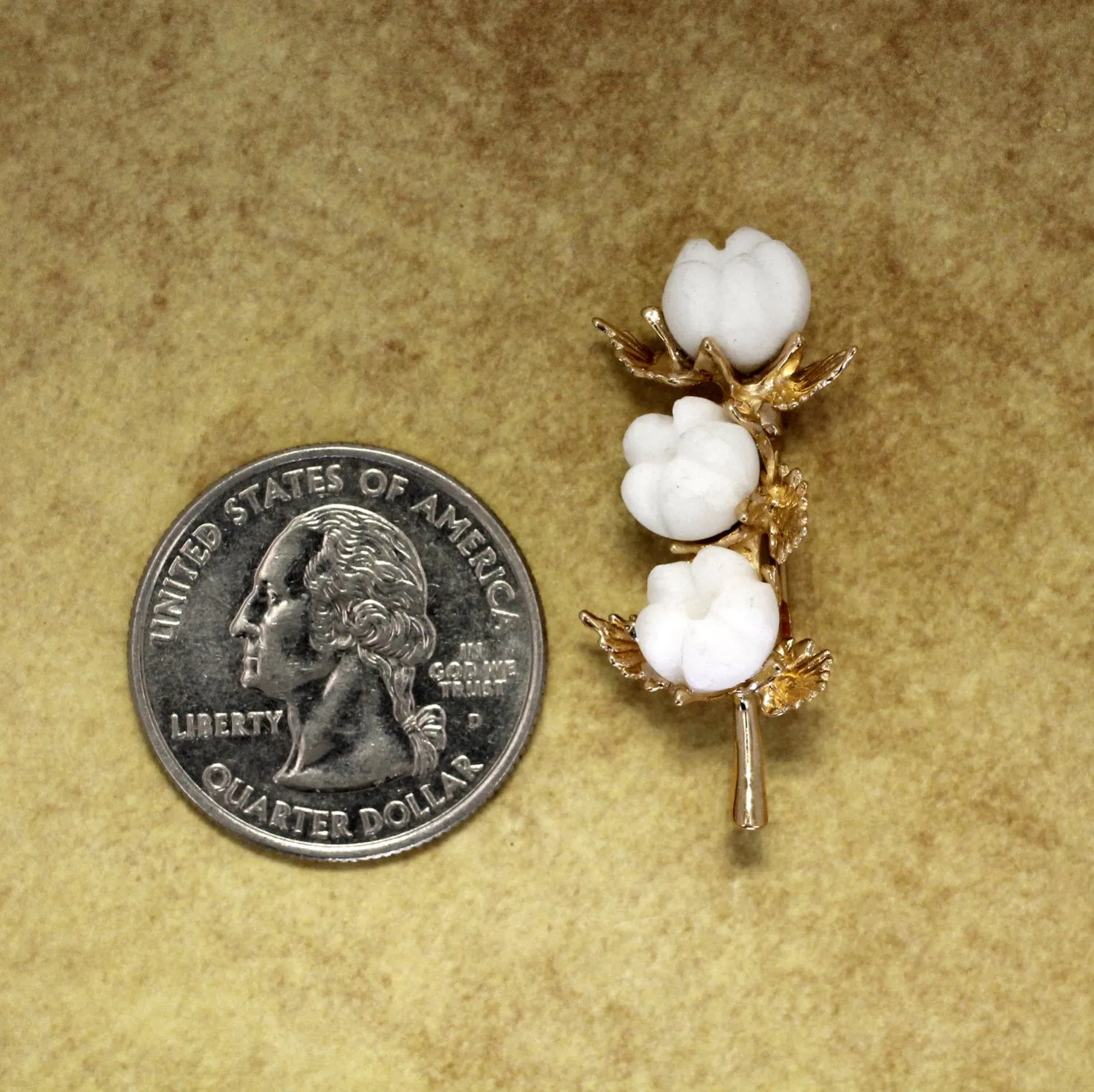 Cotton Boll 14kt Gold Three Boll Brooch
