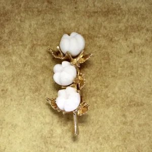 Cotton Boll 14kt Gold Three Boll Brooch