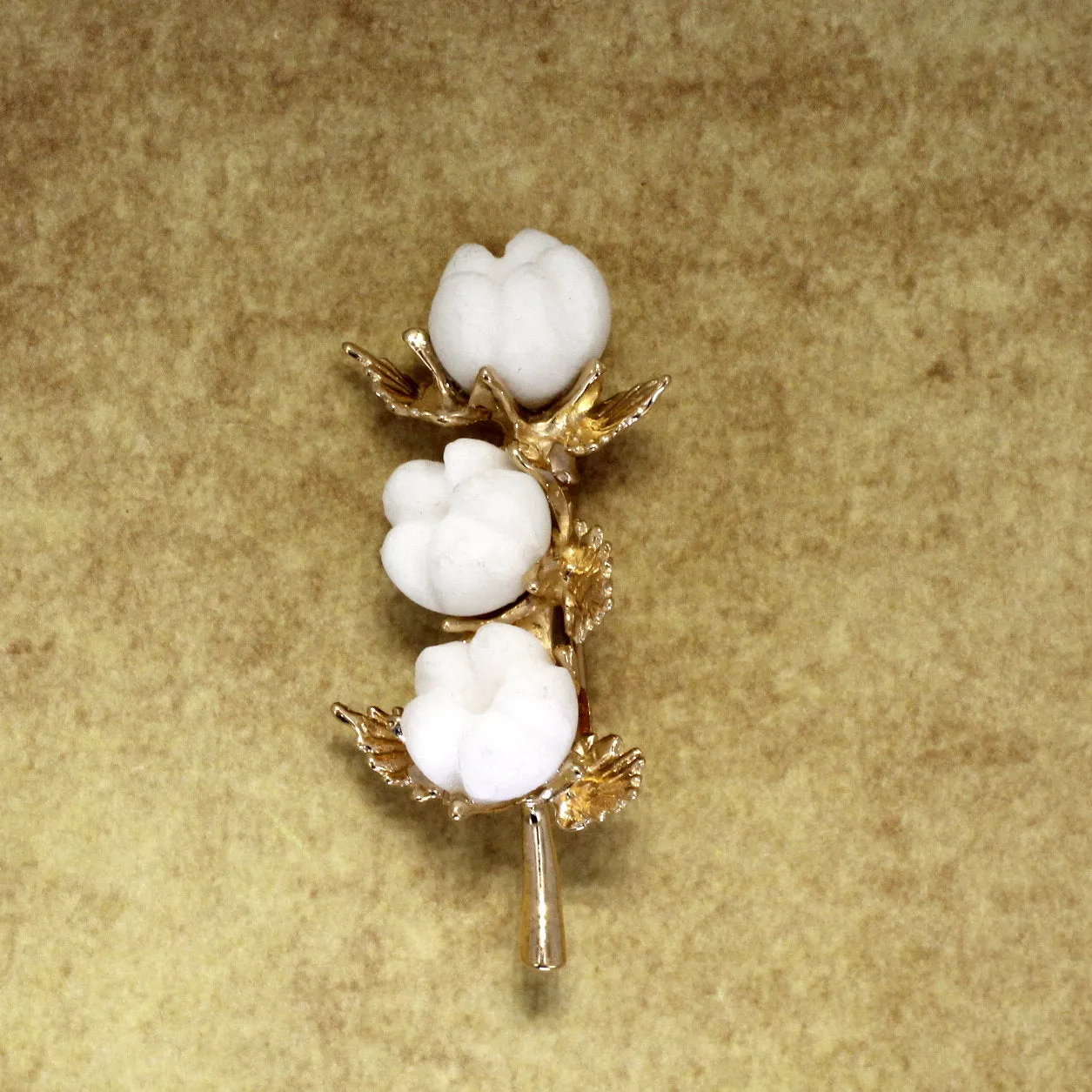 Cotton Boll 14kt Gold Three Boll Brooch
