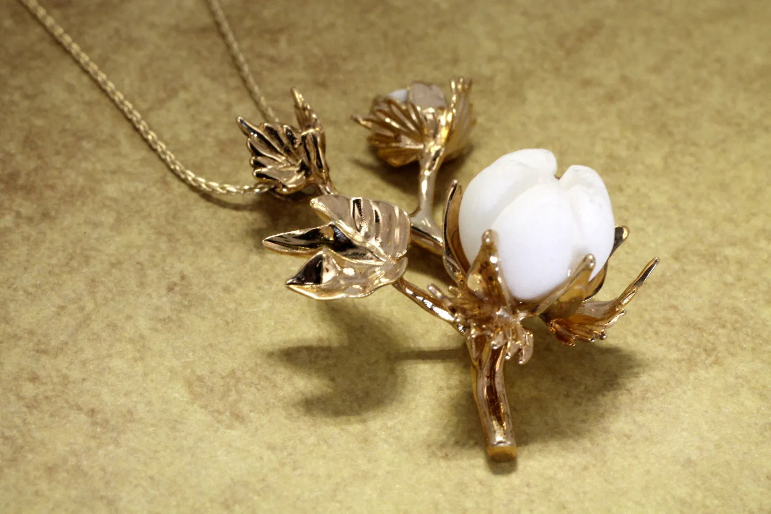 Cotton Boll Stages Necklace in 14kt Yellow Gold with White Stone