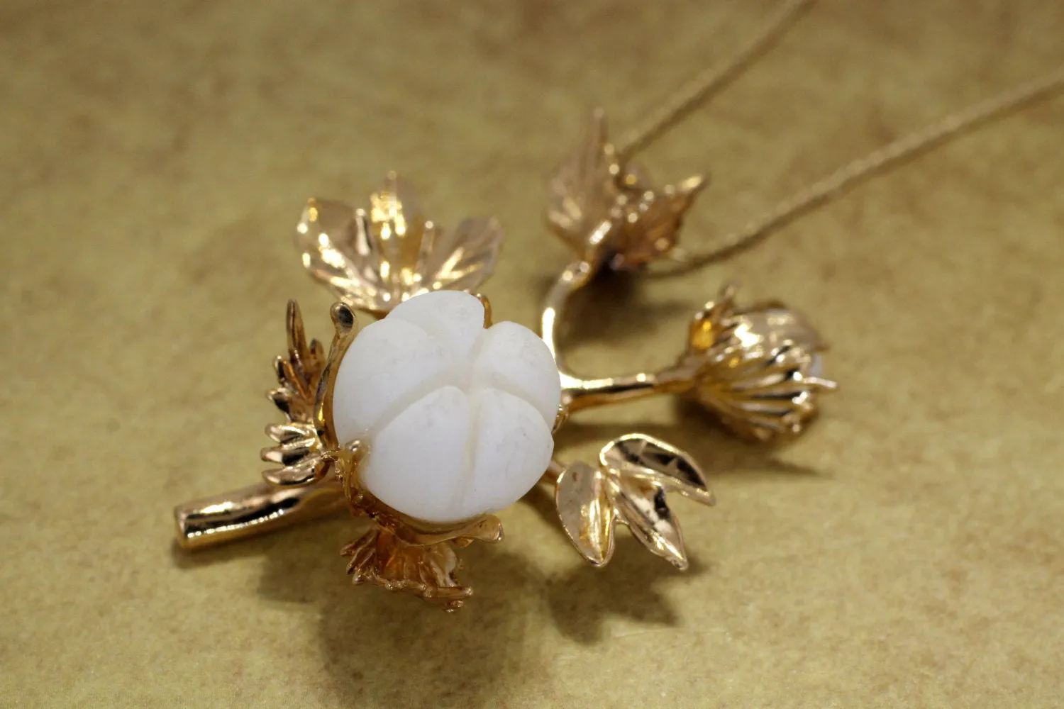 Cotton Boll Stages Necklace in 14kt Yellow Gold with White Stone
