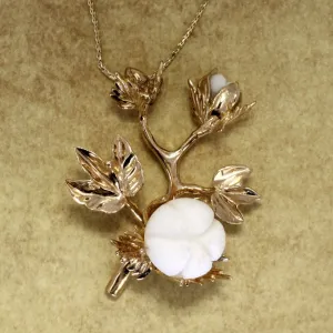 Cotton Boll Stages Necklace in 14kt Yellow Gold with White Stone