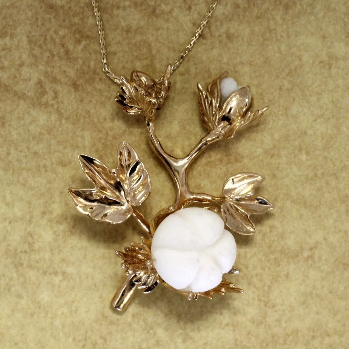 Cotton Boll Stages Necklace in 14kt Yellow Gold with White Stone