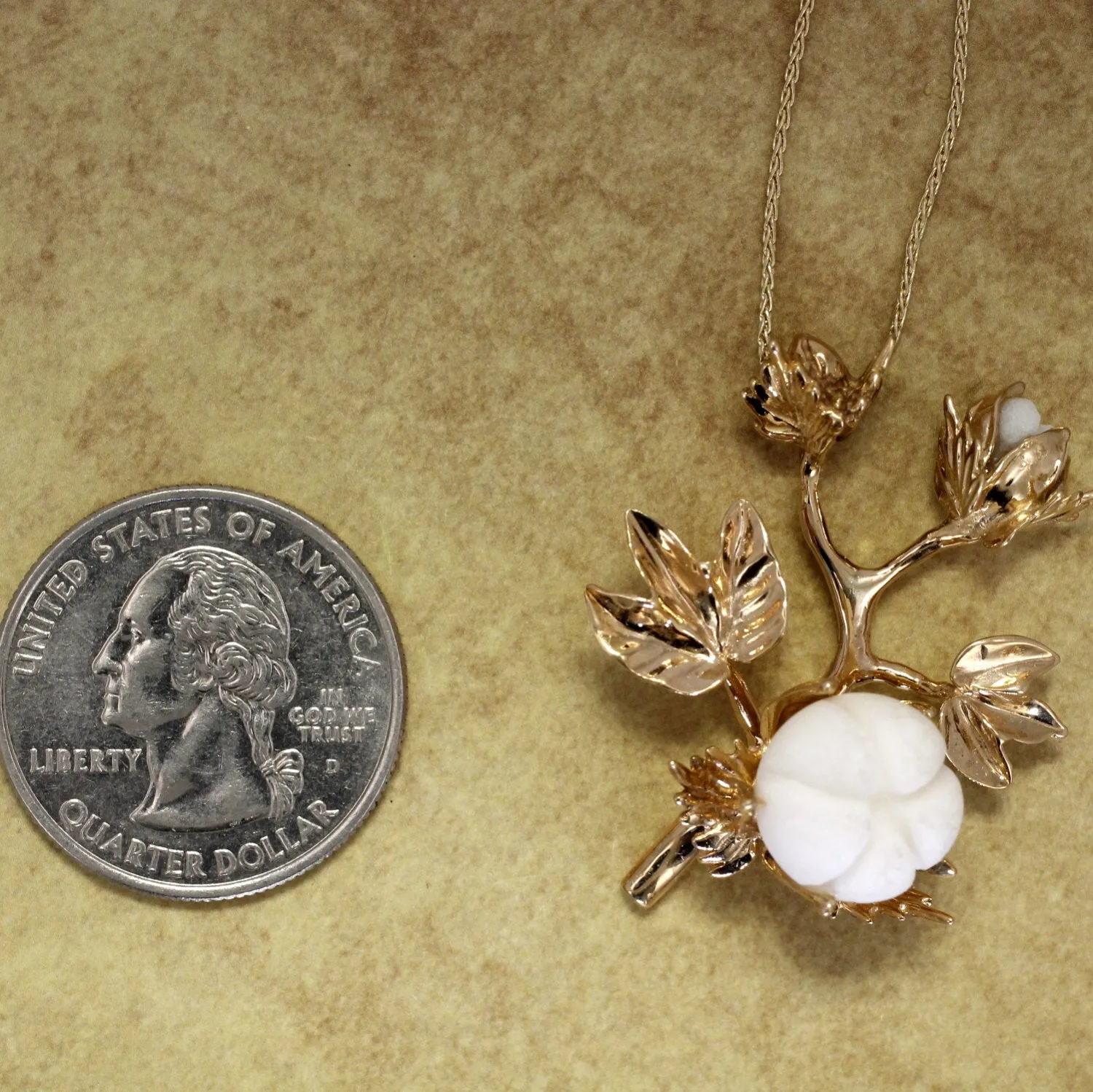 Cotton Boll Stages Necklace in 14kt Yellow Gold with White Stone