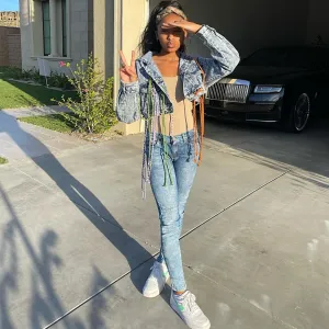 Crazy Laced Crop Denim Jacket