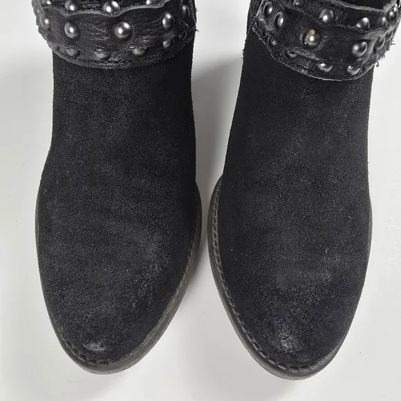 Crown Vintage Wendy Black Suede Leather Biker Moto Harness Boots Size 8