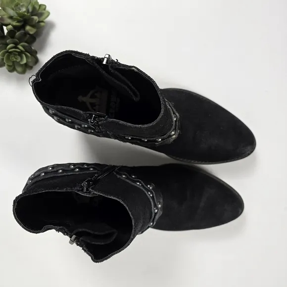 Crown Vintage Wendy Black Suede Leather Biker Moto Harness Boots Size 8