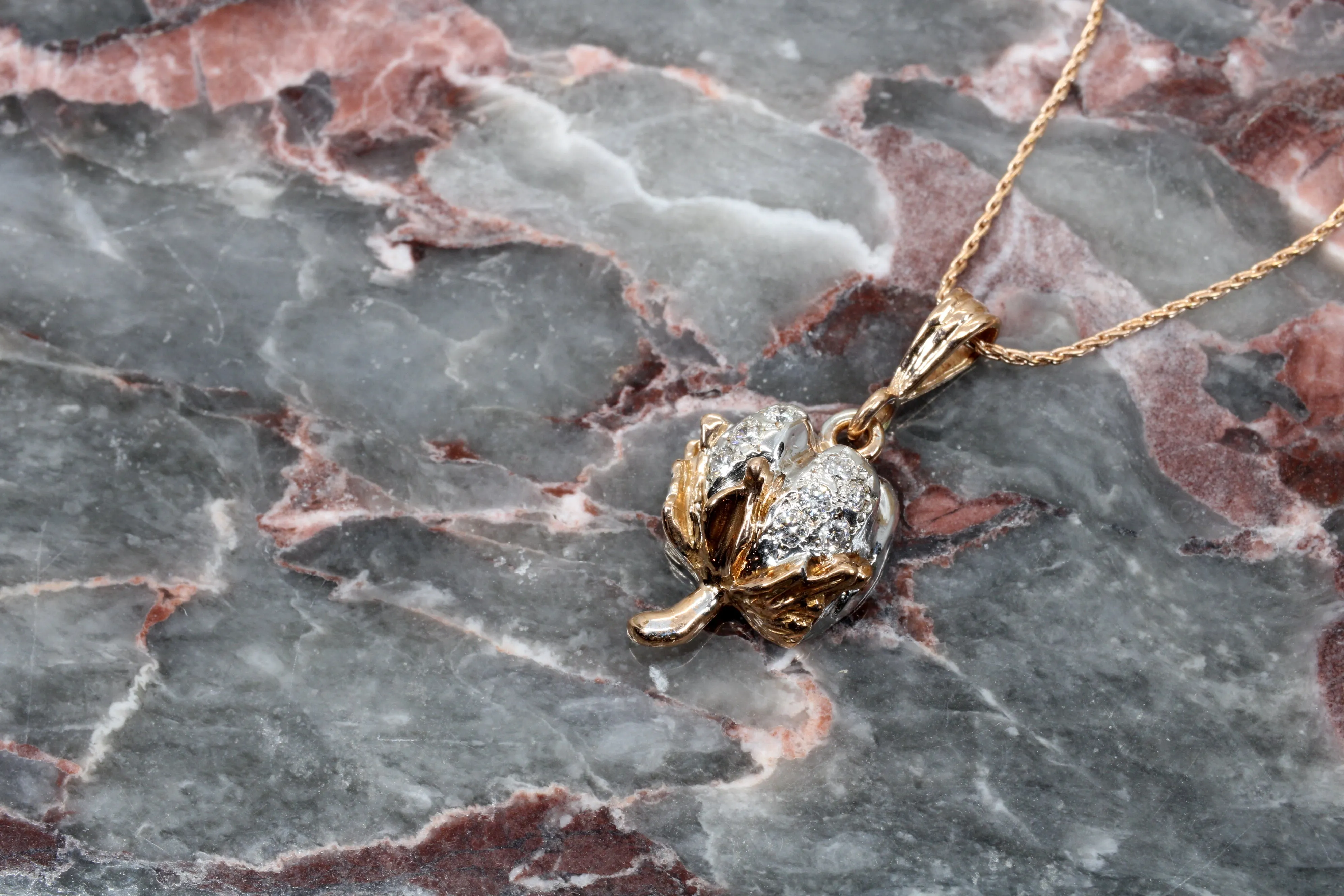 Diamond Cotton Boll Necklace with rose gold three-dimensional cotton boll