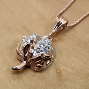 Diamond Cotton Boll Necklace with rose gold three-dimensional cotton boll