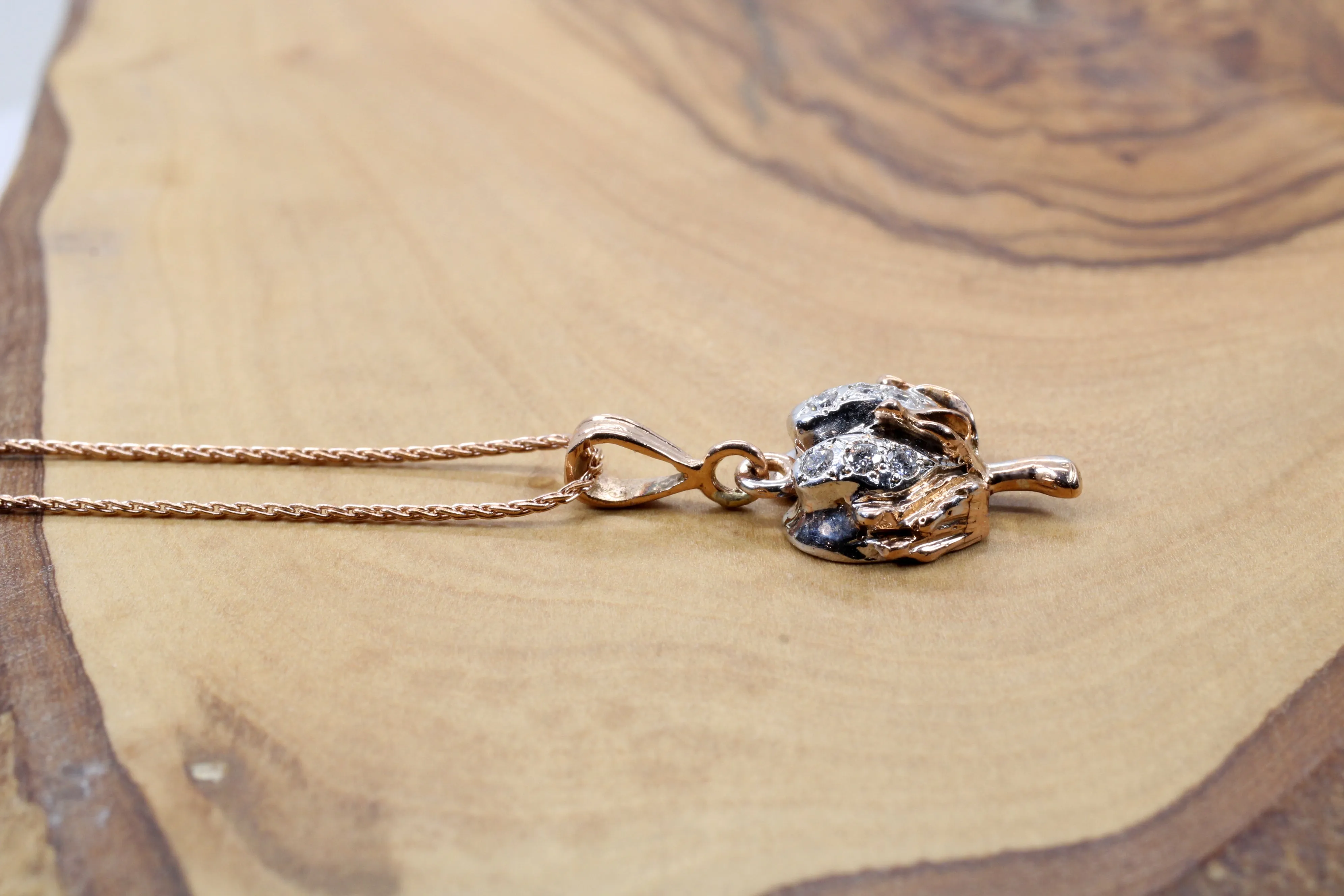 Diamond Cotton Boll Necklace with rose gold three-dimensional cotton boll