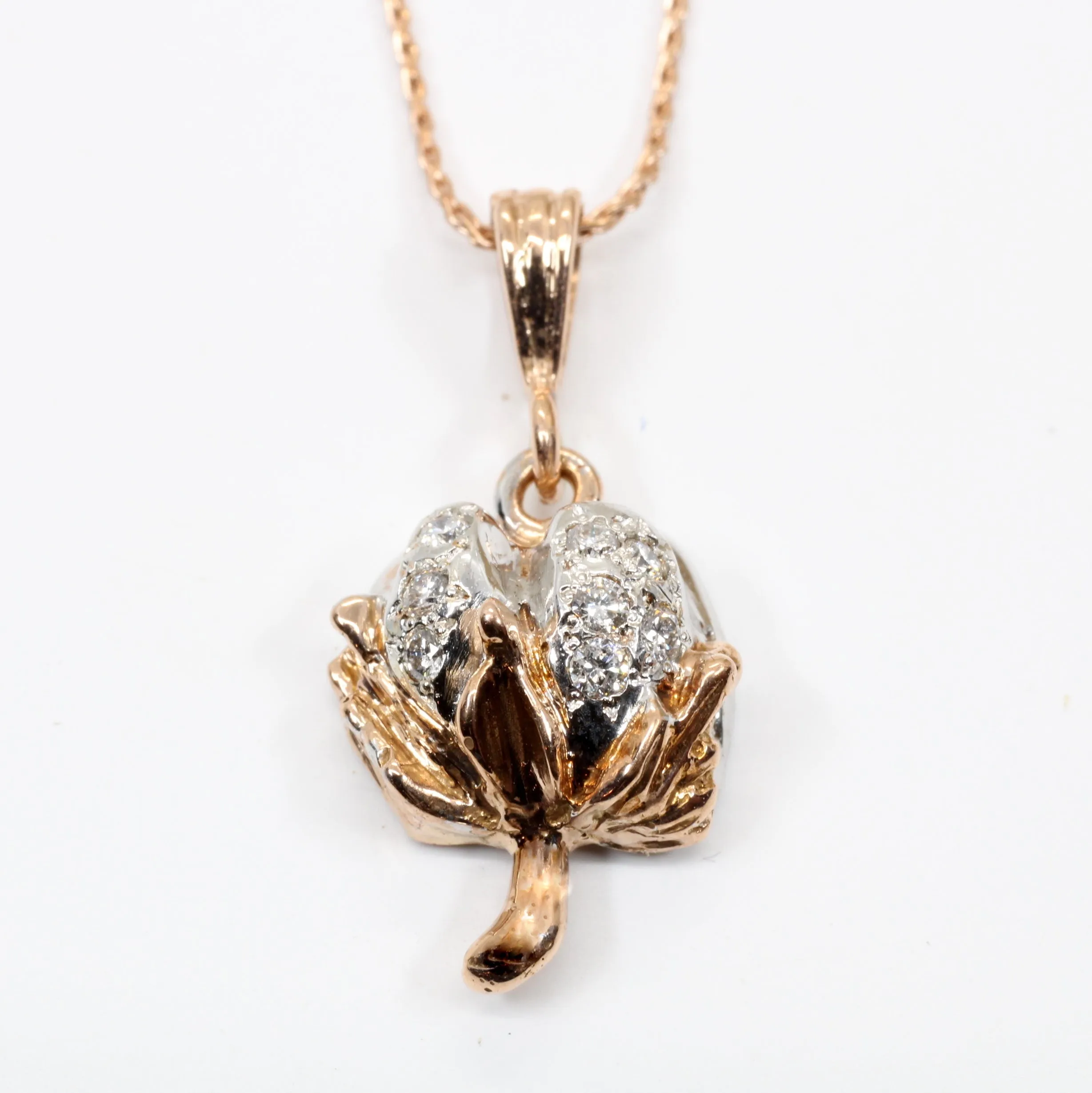 Diamond Cotton Boll Necklace with rose gold three-dimensional cotton boll