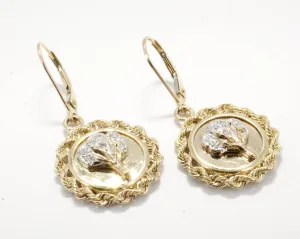 Diamond Cotton Boll Small Medallion Dangle Earrings
