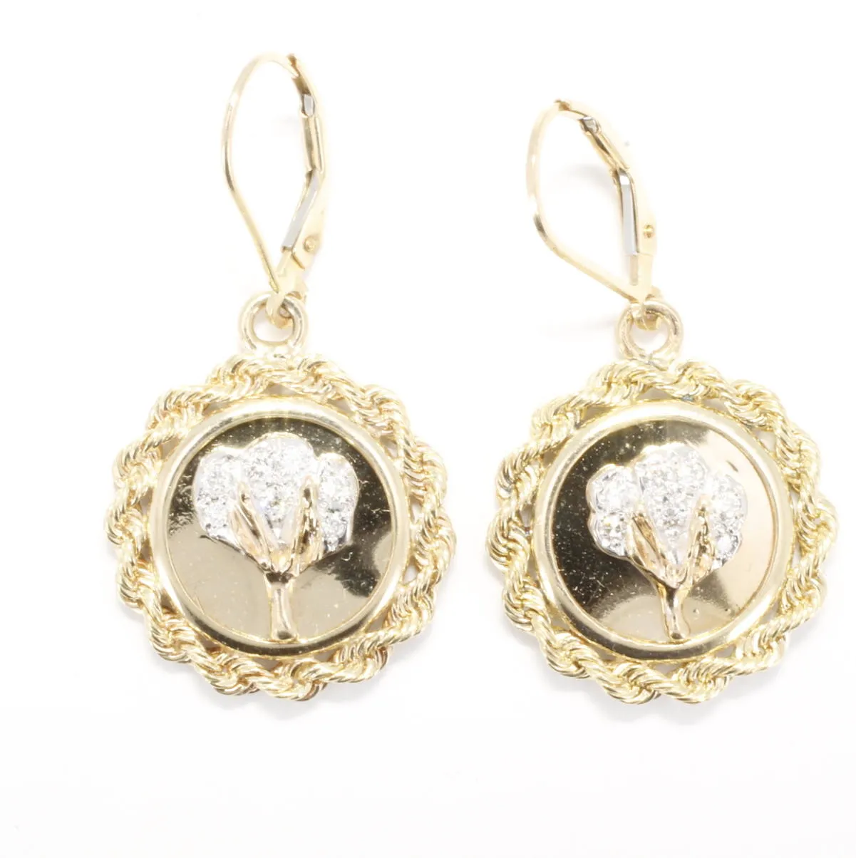 Diamond Cotton Boll Small Medallion Dangle Earrings