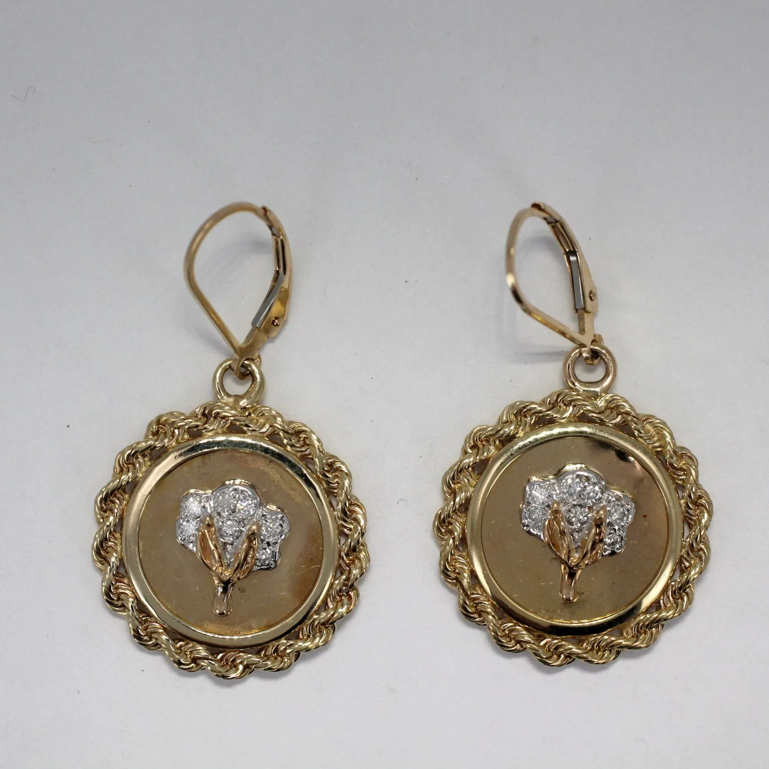 Diamond Cotton Boll Small Medallion Dangle Earrings
