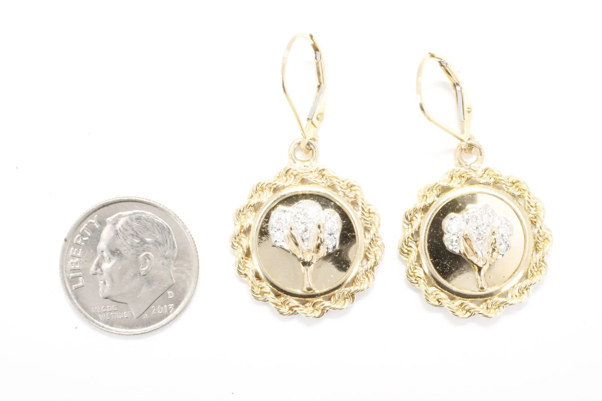 Diamond Cotton Boll Small Medallion Dangle Earrings