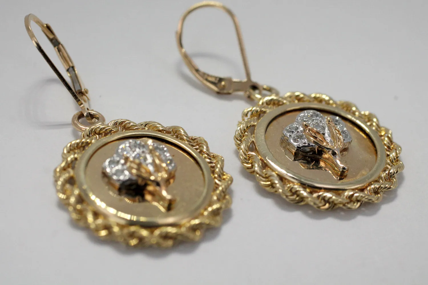 Diamond Cotton Boll Small Medallion Dangle Earrings