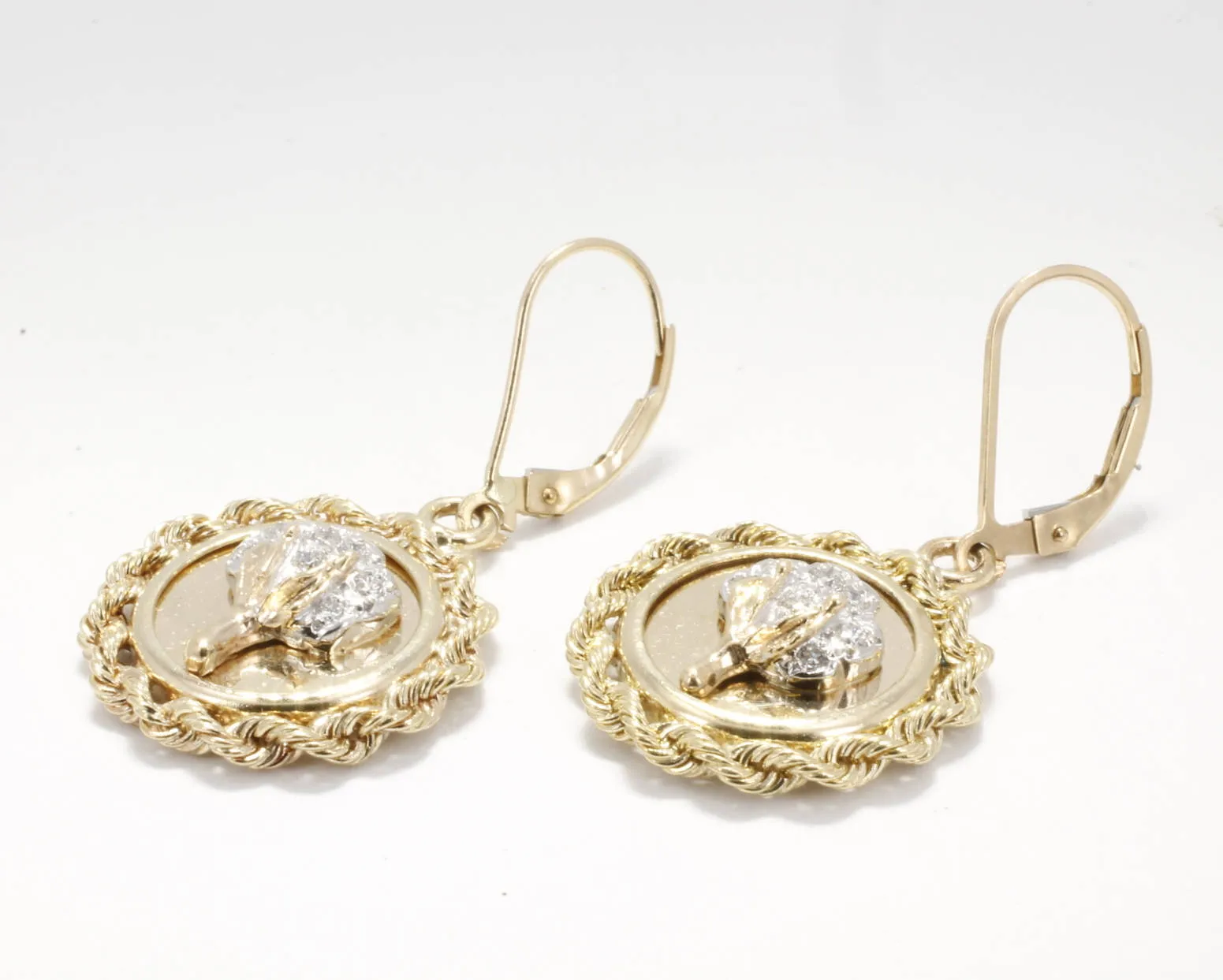 Diamond Cotton Boll Small Medallion Dangle Earrings