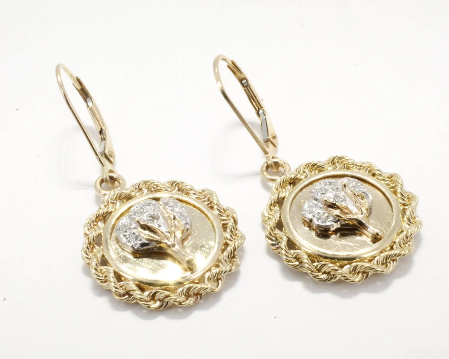 Diamond Cotton Boll Small Medallion Dangle Earrings