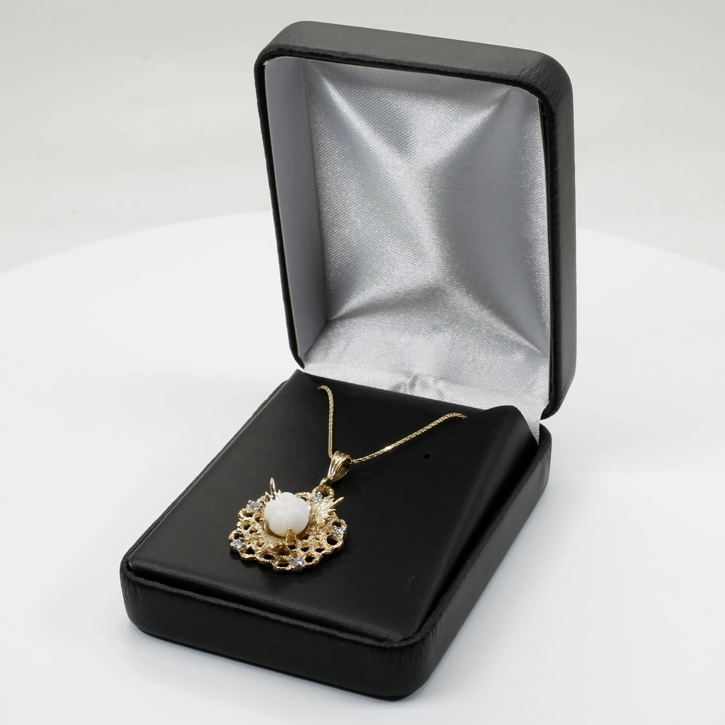 Diamond Gold Cotton Boll Necklace with White Cotton Boll Center
