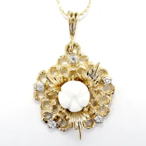 Diamond Gold Cotton Boll Necklace with White Cotton Boll Center