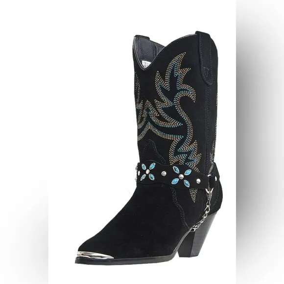 Dingo Victoria Black Western Boots with Turquoise Embroidery sz 9.5