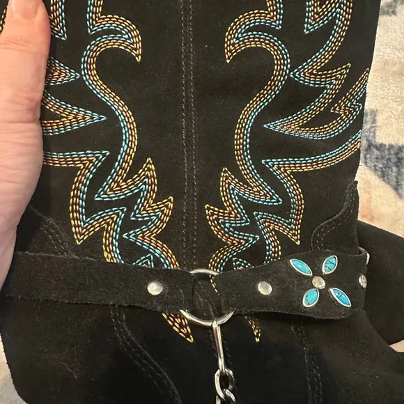 Dingo Victoria Black Western Boots with Turquoise Embroidery sz 9.5